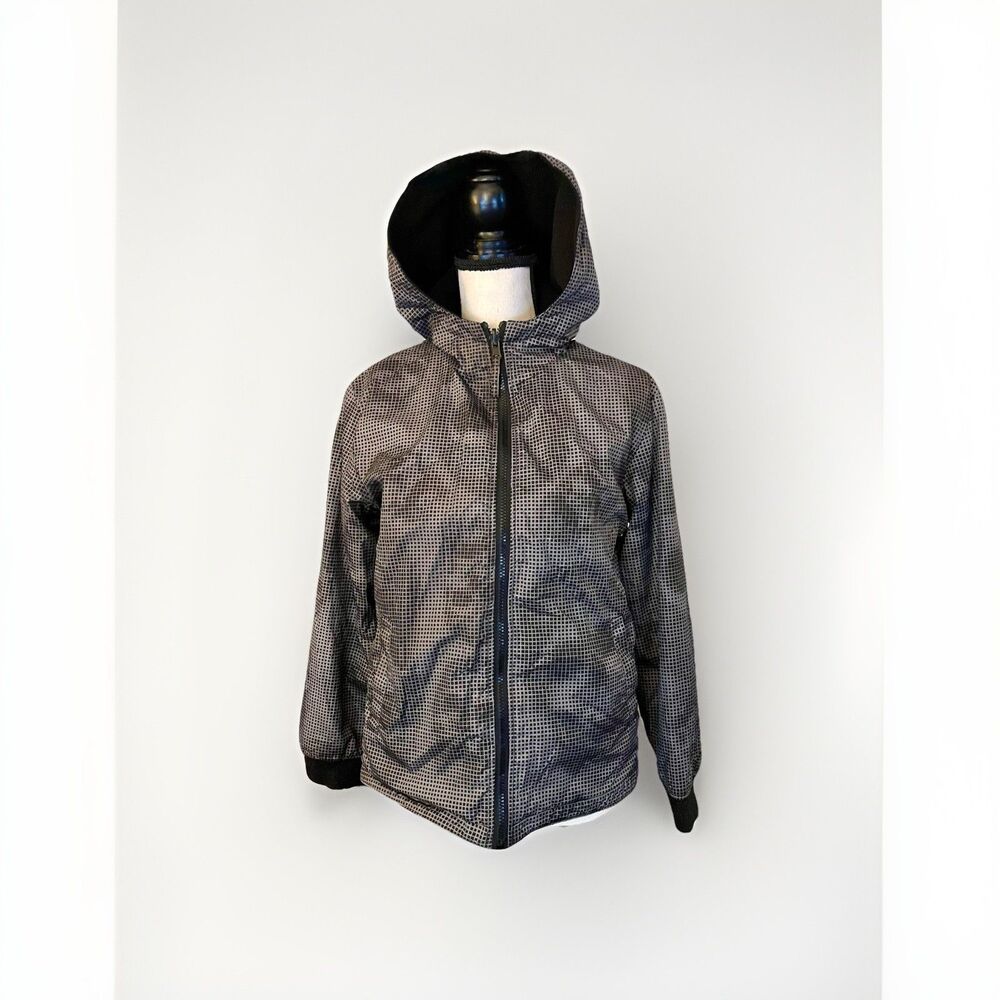 Digital Skull Reversible Jacket Gray & Black Fleece Lining Size M